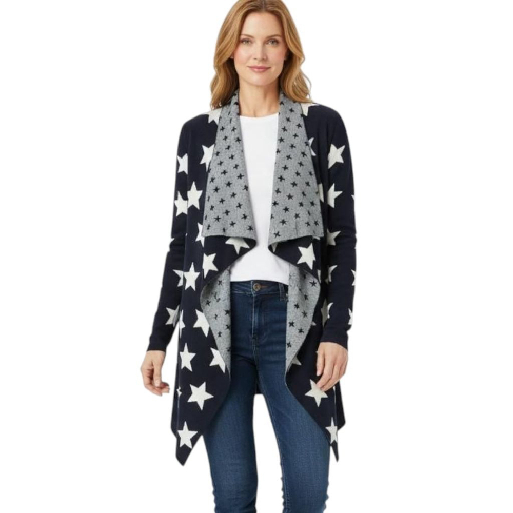 Neiman Marcus Star Print Cardigan Black and White Medium